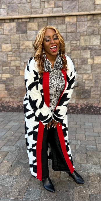 RED, BLACK & WHITE CARDIGAN