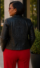 Load image into Gallery viewer, DELTA BLACK ON BLACK LEATHER JACKET