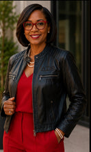 Load image into Gallery viewer, DELTA BLACK ON BLACK LEATHER JACKET