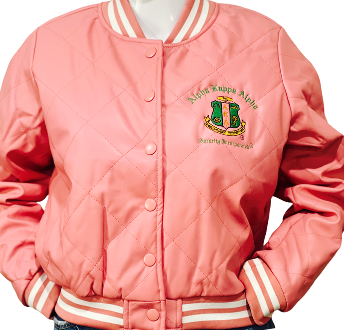 Pink and White Leather Sports Jacket