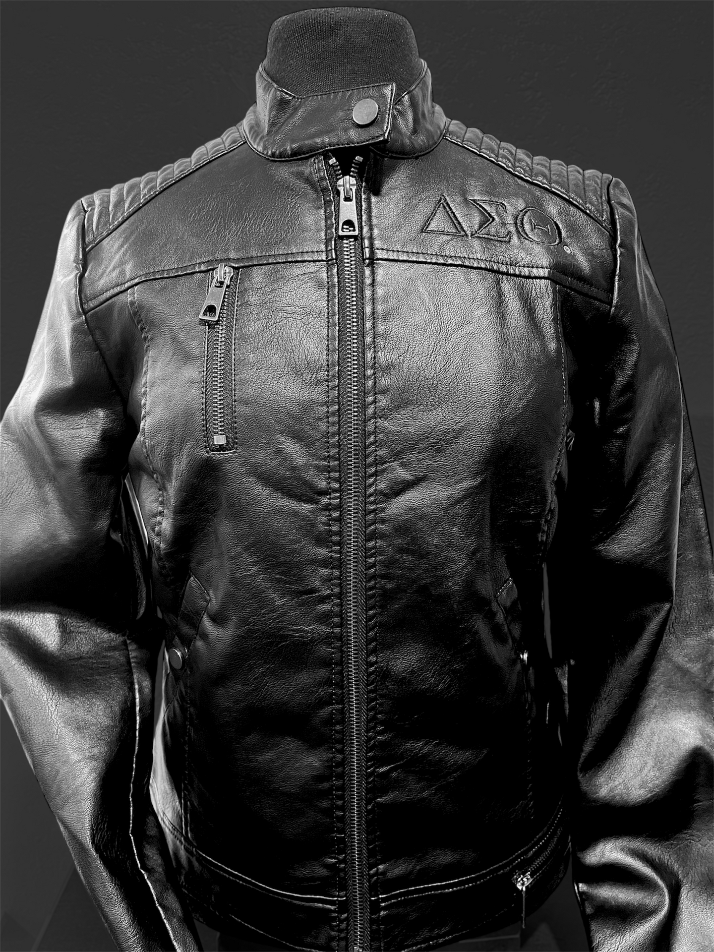 DELTA BLACK ON BLACK LEATHER JACKET