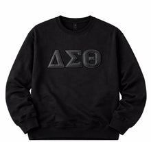 Load image into Gallery viewer, ΔΣΘ BLACK ON BLACK LEATHER SWEATSHIRT