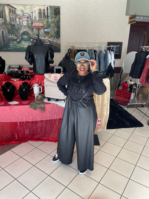 FAUX LEATHER WIDE LEG OVERALLS