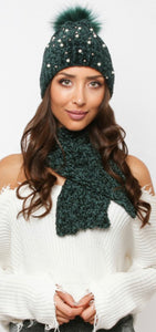 Thick Knitted Velvet Ribbed Scarf & Beanie