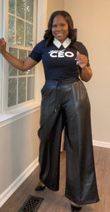 Faux Leather Wide Leg Pants