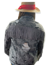 Load image into Gallery viewer, BLACK FRINGE DENIM JACKET