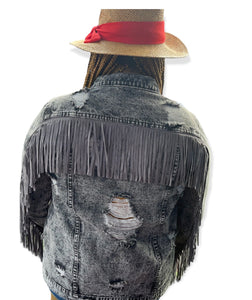 BLACK FRINGE DENIM JACKET