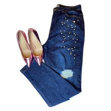 Load image into Gallery viewer, Dark Denim Pearl Distressed Jeans