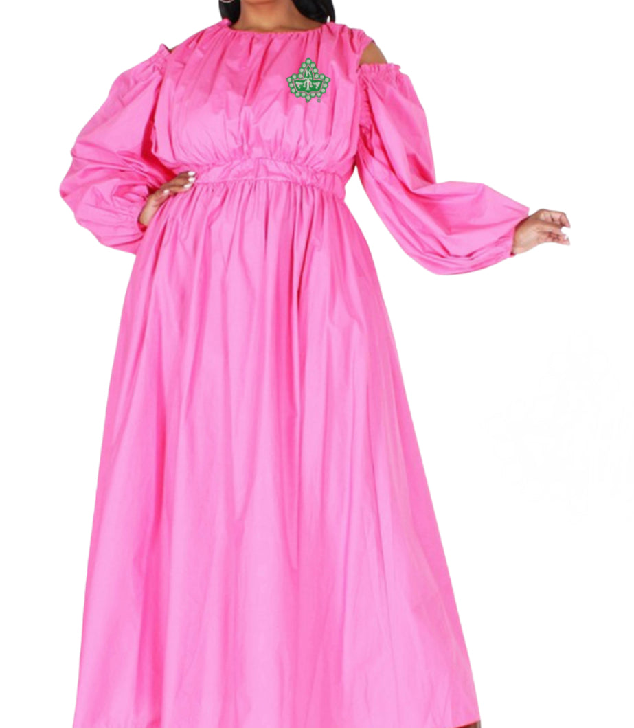 pink aka dress AKA Pink Oxford Check Cape Sleeve Dress Kendalls Greek